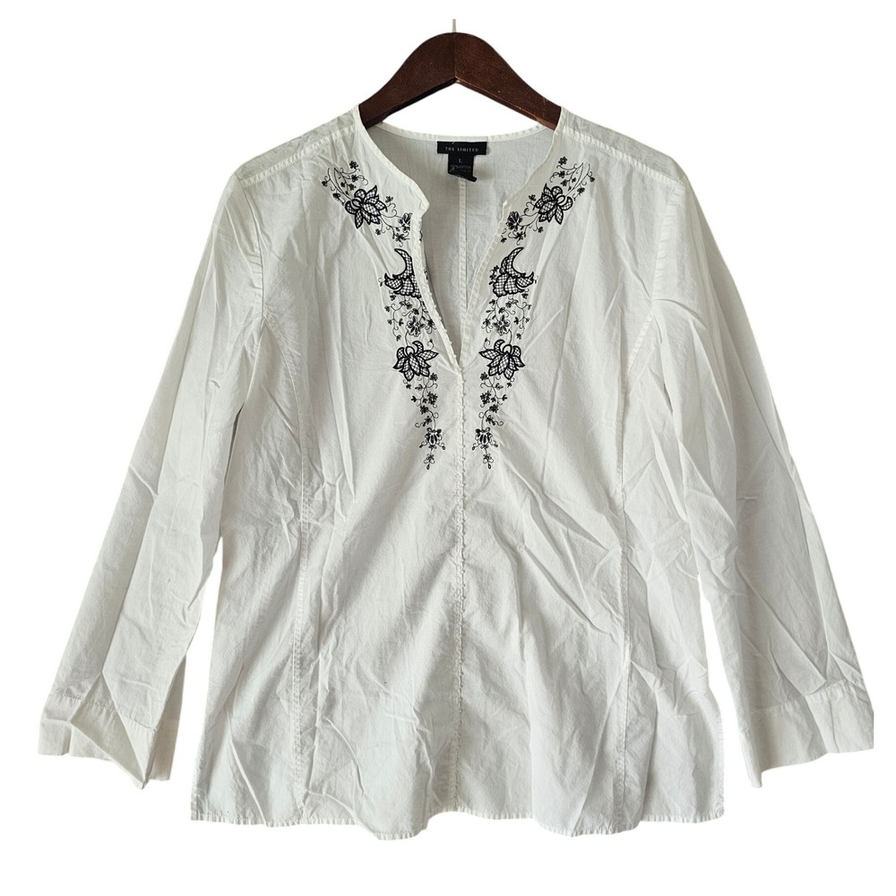 The Limited White Embroidered Long Sleeve Top‎ Womens L Blouse